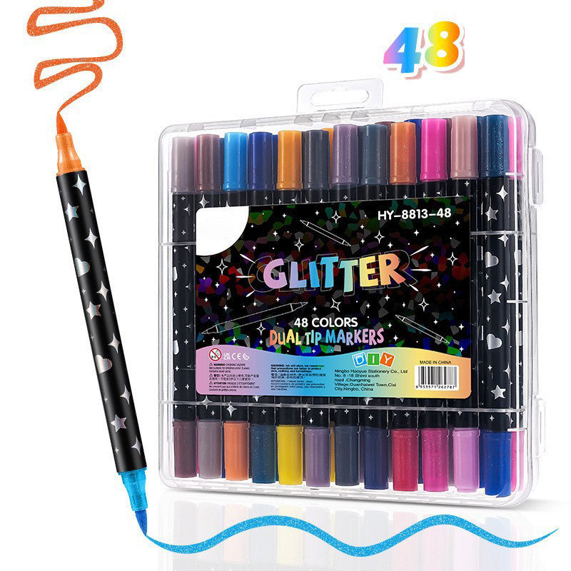 ⏳Last Day-49% Off✨🌈Dual-Tip Glitter Markers Set with Soft Brush