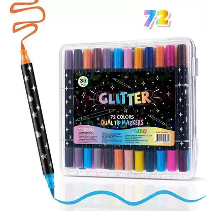⏳Last Day-49% Off✨🌈Dual-Tip Glitter Markers Set with Soft Brush