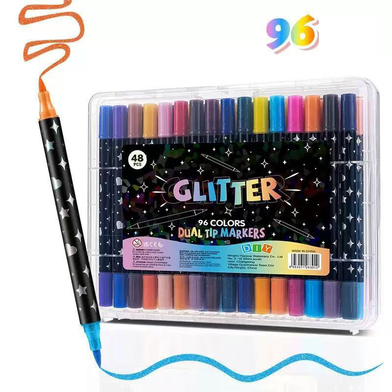 ⏳Last Day-49% Off✨🌈Dual-Tip Glitter Markers Set with Soft Brush