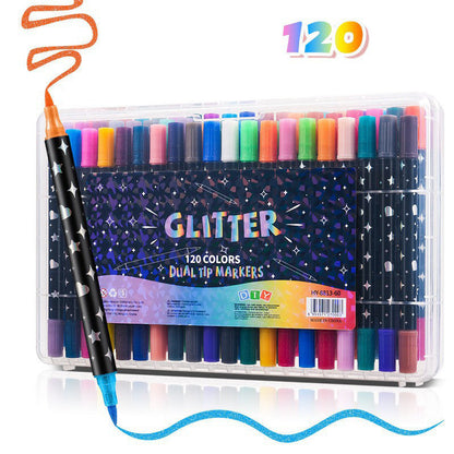 ⏳Last Day-49% Off✨🌈Dual-Tip Glitter Markers Set with Soft Brush