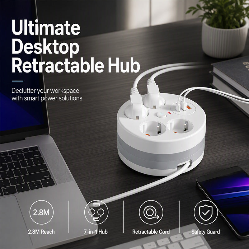 📢📢49% OFF !! ⏰Multi Outlet Round Power Strip with Cable Storage