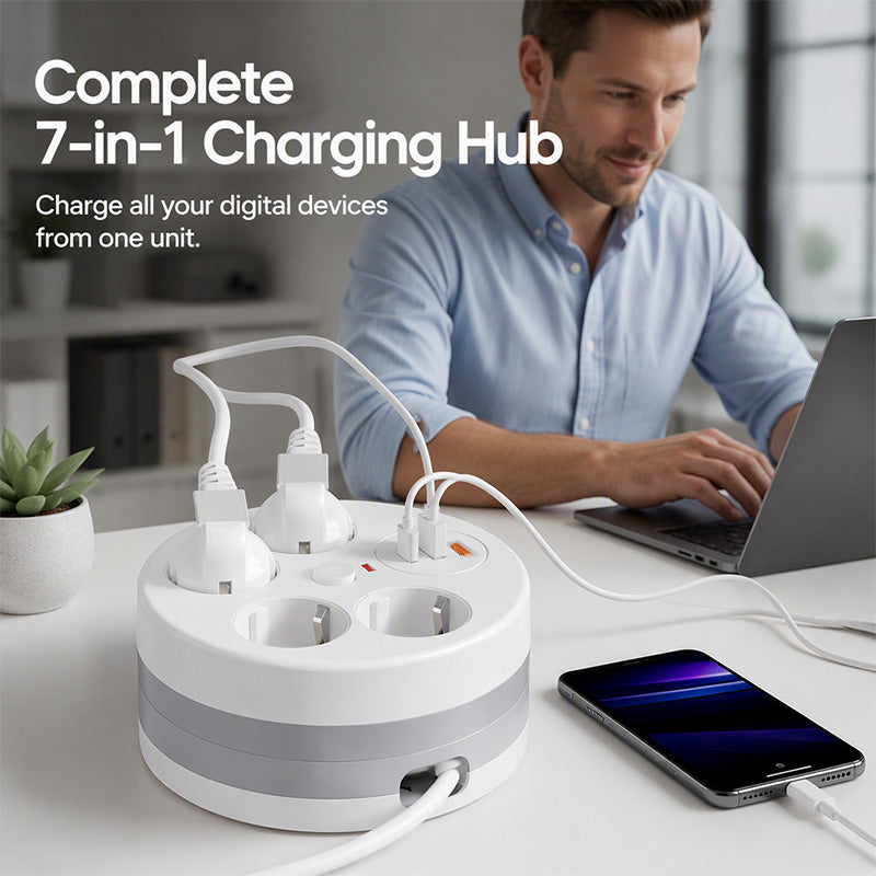 📢📢49% OFF !! ⏰Multi Outlet Round Power Strip with Cable Storage