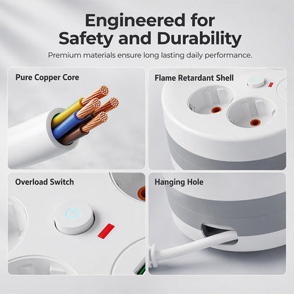 📢📢49% OFF !! ⏰Multi Outlet Round Power Strip with Cable Storage