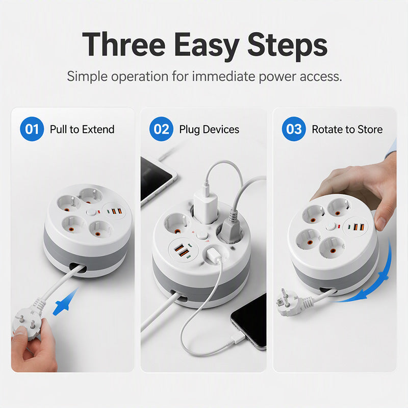 📢📢49% OFF !! ⏰Multi Outlet Round Power Strip with Cable Storage
