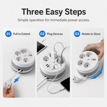 📢📢49% OFF !! ⏰Multi Outlet Round Power Strip with Cable Storage