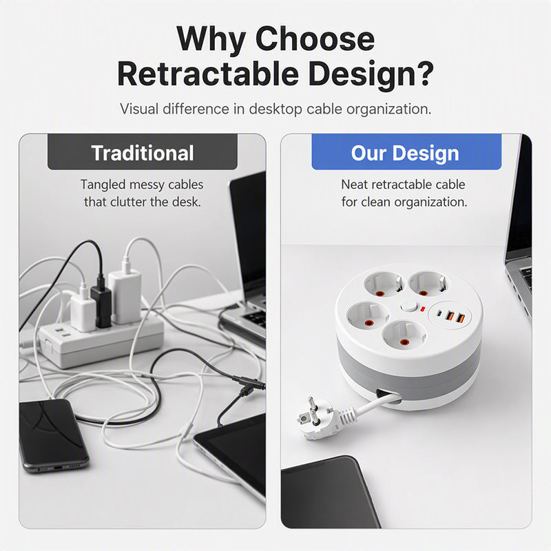 📢📢49% OFF !! ⏰Multi Outlet Round Power Strip with Cable Storage