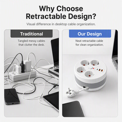 📢📢49% OFF !! ⏰Multi Outlet Round Power Strip with Cable Storage