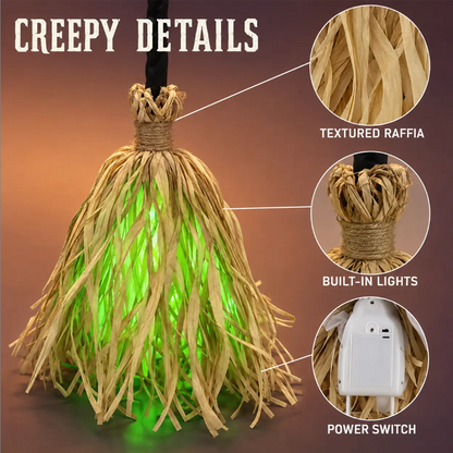 📢📢49% OFF !!⏰🧙 Animated Witch Broom Halloween Decoration with Lights and Sound
