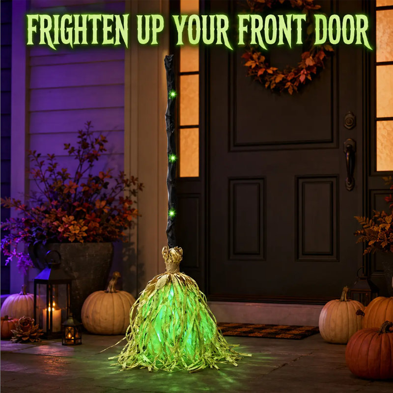 📢📢49% OFF !!⏰🧙 Animated Witch Broom Halloween Decoration with Lights and Sound