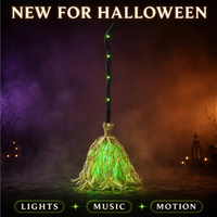 📢📢49% OFF !!⏰🧙 Animated Witch Broom Halloween Decoration with Lights and Sound