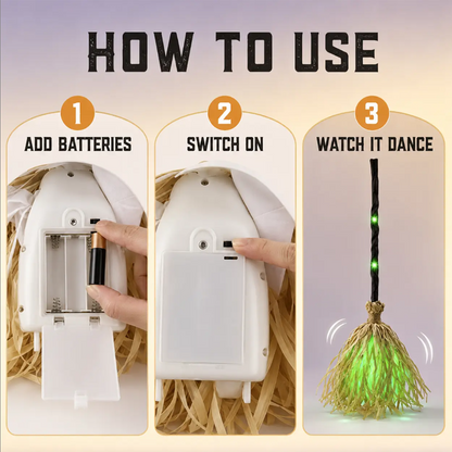 📢📢49% OFF !!⏰🧙 Animated Witch Broom Halloween Decoration with Lights and Sound