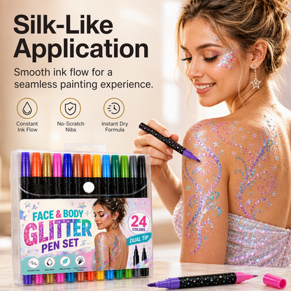 📢 BUY 2 GET 1 FREE! ⏰ 24-Color Face & Body Glitter Marker Set with Dual Tips – Skin-Safe, Sweat-Resistant & Dazzling Sparkle ✨