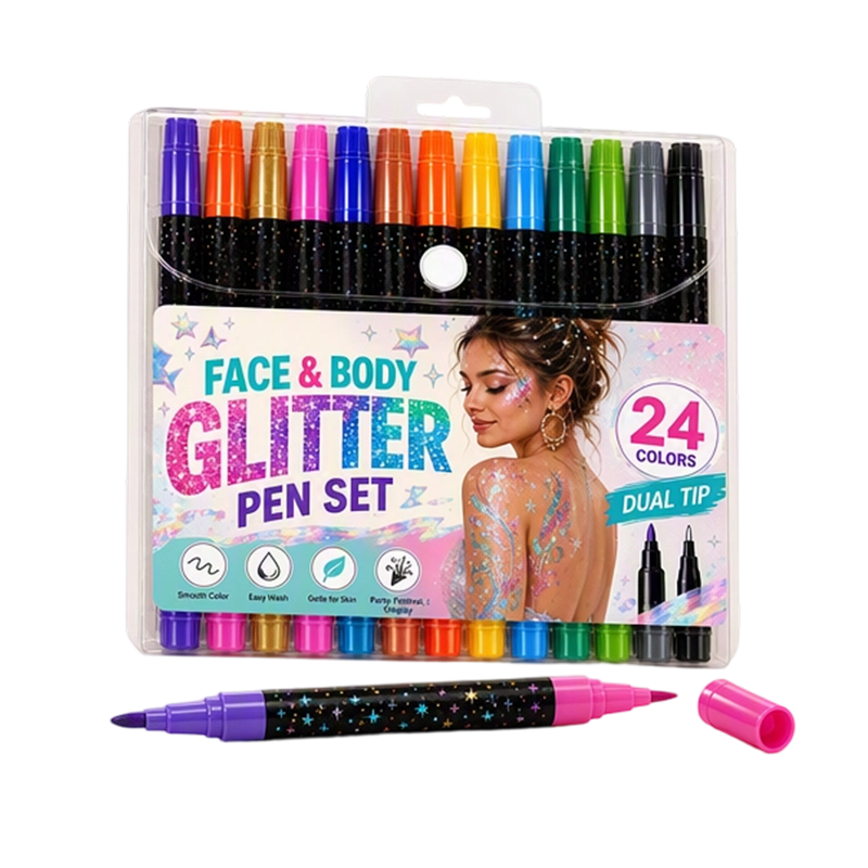 📢 BUY 2 GET 1 FREE! ⏰ 24-Color Face & Body Glitter Marker Set with Dual Tips – Skin-Safe, Sweat-Resistant & Dazzling Sparkle ✨