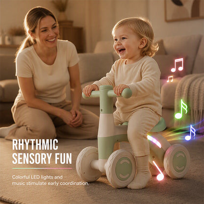 🎉 2026 Sale — Over 22,000 Sold! 🚲 Baby Balance Bike with Music & Lights – 4-Wheel Stability, LED Fun – Perfect First Bike for Toddlers! ✨
