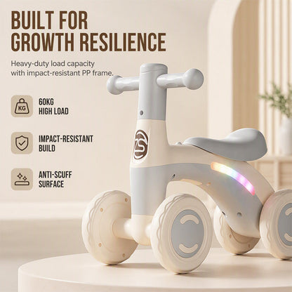 🎉 2026 Sale — Over 22,000 Sold! 🚲 Baby Balance Bike with Music & Lights – 4-Wheel Stability, LED Fun – Perfect First Bike for Toddlers! ✨