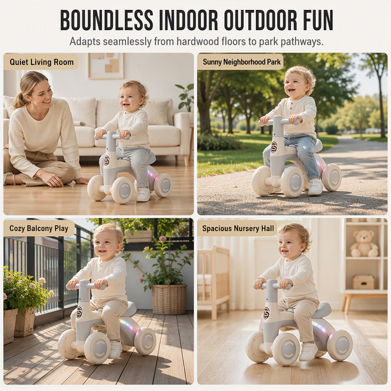 🎉 2026 Sale — Over 22,000 Sold! 🚲 Baby Balance Bike with Music & Lights – 4-Wheel Stability, LED Fun – Perfect First Bike for Toddlers! ✨