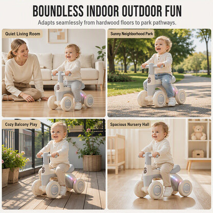 🎉 2026 Sale — Over 22,000 Sold! 🚲 Baby Balance Bike with Music & Lights – 4-Wheel Stability, LED Fun – Perfect First Bike for Toddlers! ✨