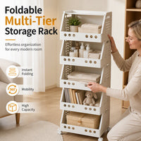 ⏳LIMITED-TIME 49% OFF! 🏠 Multi-Tier Foldable Storage Organizer with Wheels – Space-Saving Rolling Cart, Lockable Wheels & Multi-Room Use 🗄️