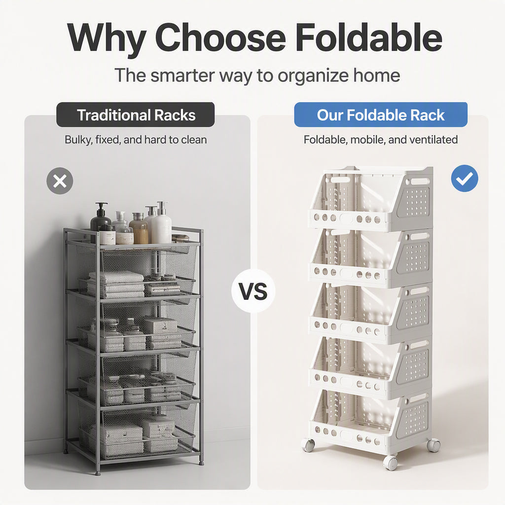 ⏳LIMITED-TIME 49% OFF! 🏠 Multi-Tier Foldable Storage Organizer with Wheels – Space-Saving Rolling Cart, Lockable Wheels & Multi-Room Use 🗄️