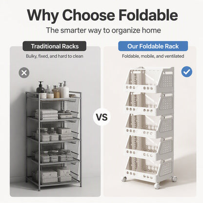 ⏳LIMITED-TIME 49% OFF! 🏠 Multi-Tier Foldable Storage Organizer with Wheels – Space-Saving Rolling Cart, Lockable Wheels & Multi-Room Use 🗄️