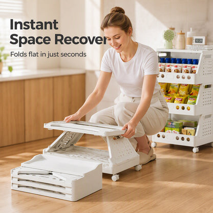 ⏳LIMITED-TIME 49% OFF! 🏠 Multi-Tier Foldable Storage Organizer with Wheels – Space-Saving Rolling Cart, Lockable Wheels & Multi-Room Use 🗄️