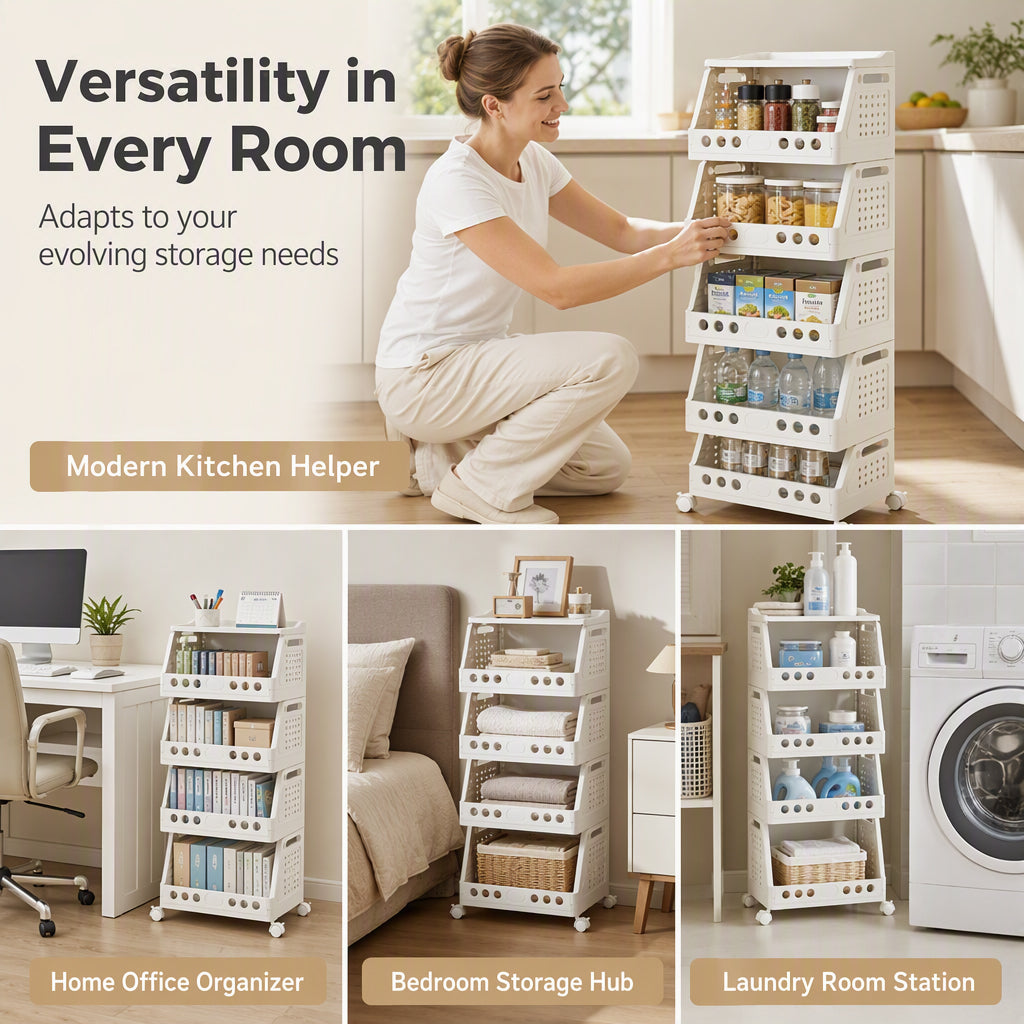 ⏳LIMITED-TIME 49% OFF! 🏠 Multi-Tier Foldable Storage Organizer with Wheels – Space-Saving Rolling Cart, Lockable Wheels & Multi-Room Use 🗄️