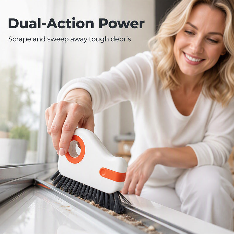📢Buy 1 Get 1 Free!! ⏰ 🧹 2-in-1 Window Groove Cleaning Brush with Built-in Scraper – Narrow Crevice Tool with Hard Bristles ✨