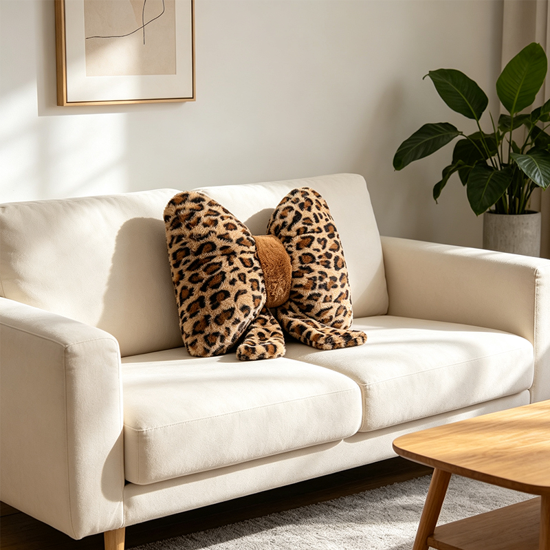 🎉 LIMITED TIME 49% OFF! 🐆 Leopard Print Bowknot Throw Pillow – Faux Rabbit Fur, Ergonomic Lumbar Support & High Rebound PP Cotton ✨