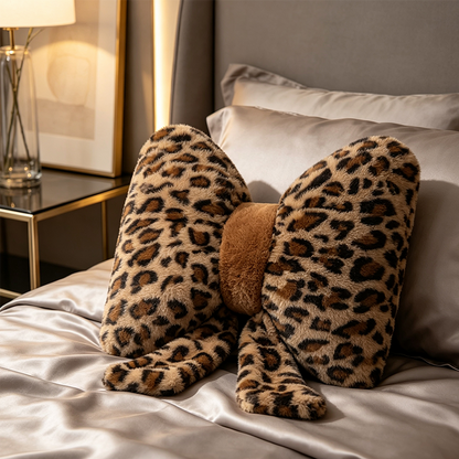 🎉 LIMITED TIME 49% OFF! 🐆 Leopard Print Bowknot Throw Pillow – Faux Rabbit Fur, Ergonomic Lumbar Support & High Rebound PP Cotton ✨