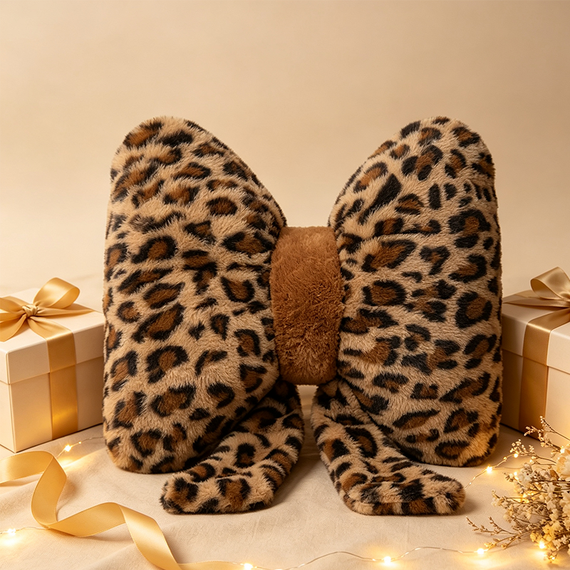 🎉 LIMITED TIME 49% OFF! 🐆 Leopard Print Bowknot Throw Pillow – Faux Rabbit Fur, Ergonomic Lumbar Support & High Rebound PP Cotton ✨