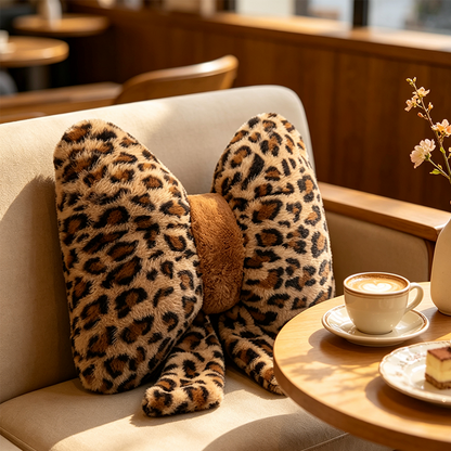 🎉 LIMITED TIME 49% OFF! 🐆 Leopard Print Bowknot Throw Pillow – Faux Rabbit Fur, Ergonomic Lumbar Support & High Rebound PP Cotton ✨