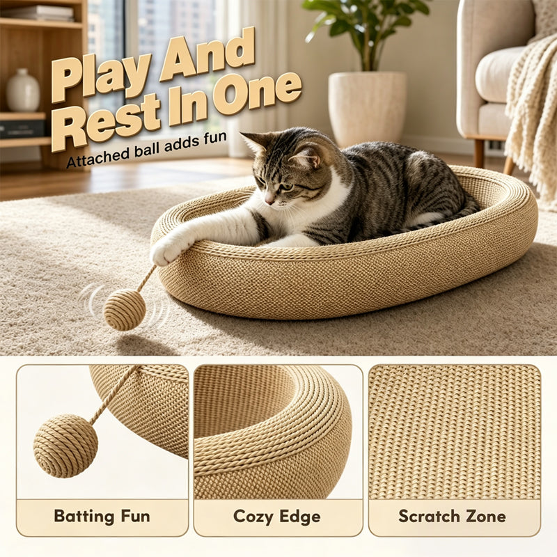 🎉 LIMITED TIME 49% OFF! 🐱 Wear-Resistant Sisal Cat Scratcher Bed – Durable Scratching Surface, Roomy Oval Shape & Included Cat Toy ✨