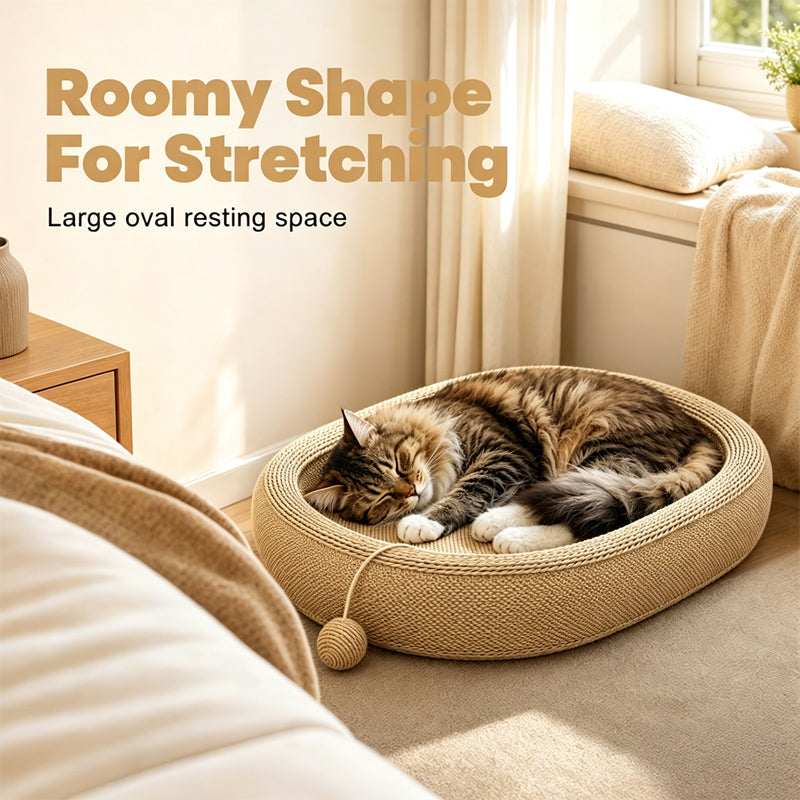 🎉 LIMITED TIME 49% OFF! 🐱 Wear-Resistant Sisal Cat Scratcher Bed – Durable Scratching Surface, Roomy Oval Shape & Included Cat Toy ✨
