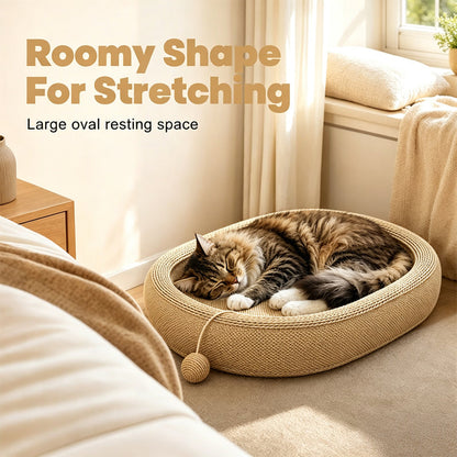 🎉 LIMITED TIME 49% OFF! 🐱 Wear-Resistant Sisal Cat Scratcher Bed – Durable Scratching Surface, Roomy Oval Shape & Included Cat Toy ✨