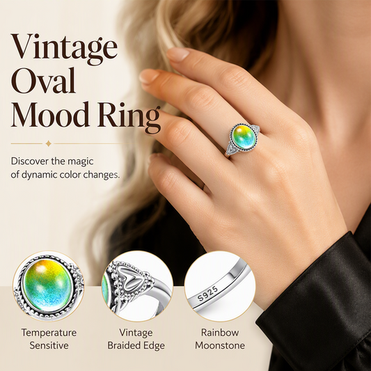 🎉BUY 1 GET 1 FREE🎁Vintage Oval Temperature Color Changing Mood Ring with Heart Accents