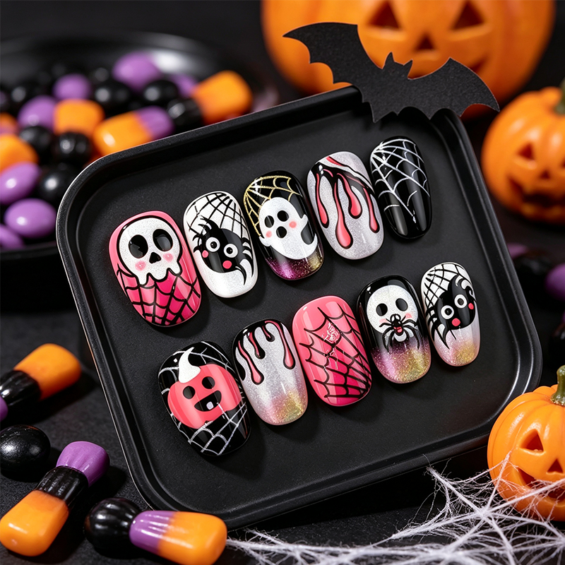 📢📢49% OFF !!⏰ 30PCS 🎃Halloween Press-On Nail Set