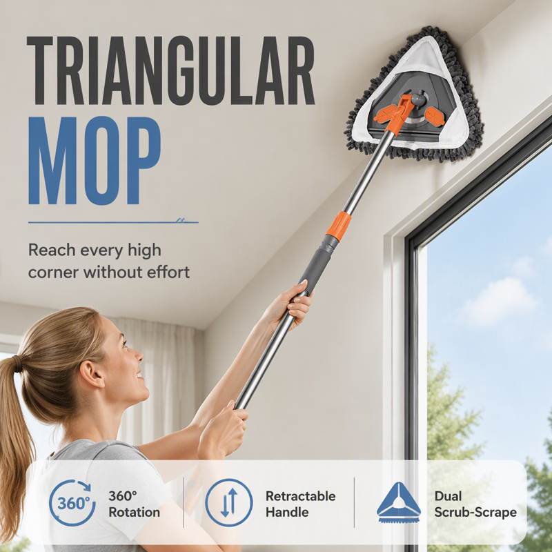 🧹 49% OFF NOW! 🎁 Triangular Cleaning Mop with Extendable Pole – 360° swivel, washable pads & lightweight – Cleans floors, walls & corners with ease ✨