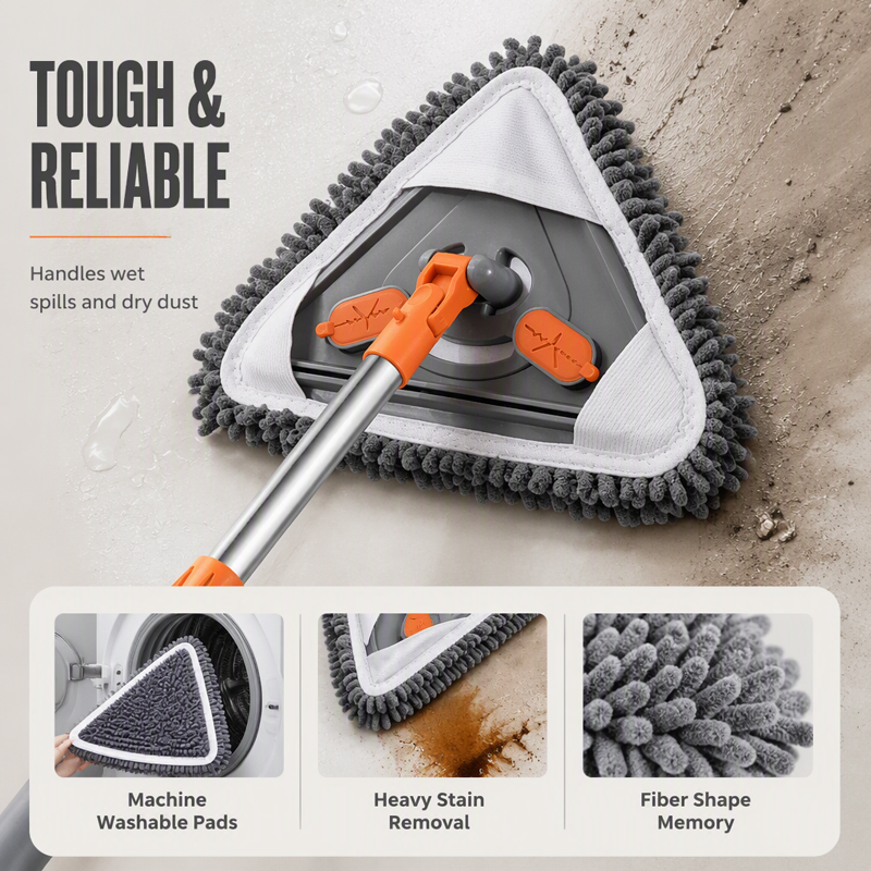 🧹 49% OFF NOW! 🎁 Triangular Cleaning Mop with Extendable Pole – 360° swivel, washable pads & lightweight – Cleans floors, walls & corners with ease ✨
