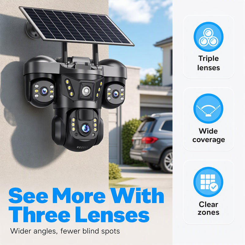 📹Triple Lens Solar WiFi Security Camera