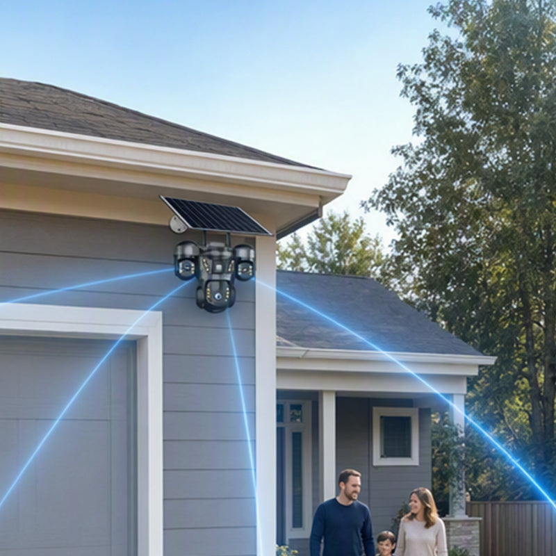 ☀️ Solar Triple-Lens Security Camera – Clear Day/Night Monitoring, Outdoor Home Surveillance for Yard, Driveway & Garage 🏠