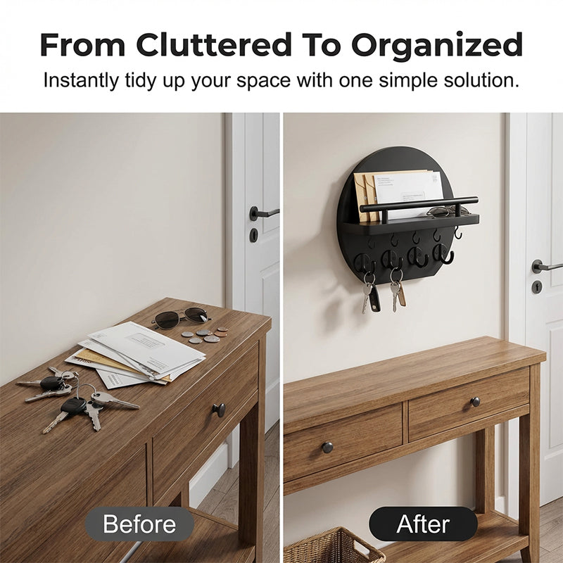 🏠 49% OFF NOW! 🔑 Wall Mount Key Holder with Shelf & Hooks – Space-saving, sturdy & easy install – Organize keys & mail at your entryway ✨