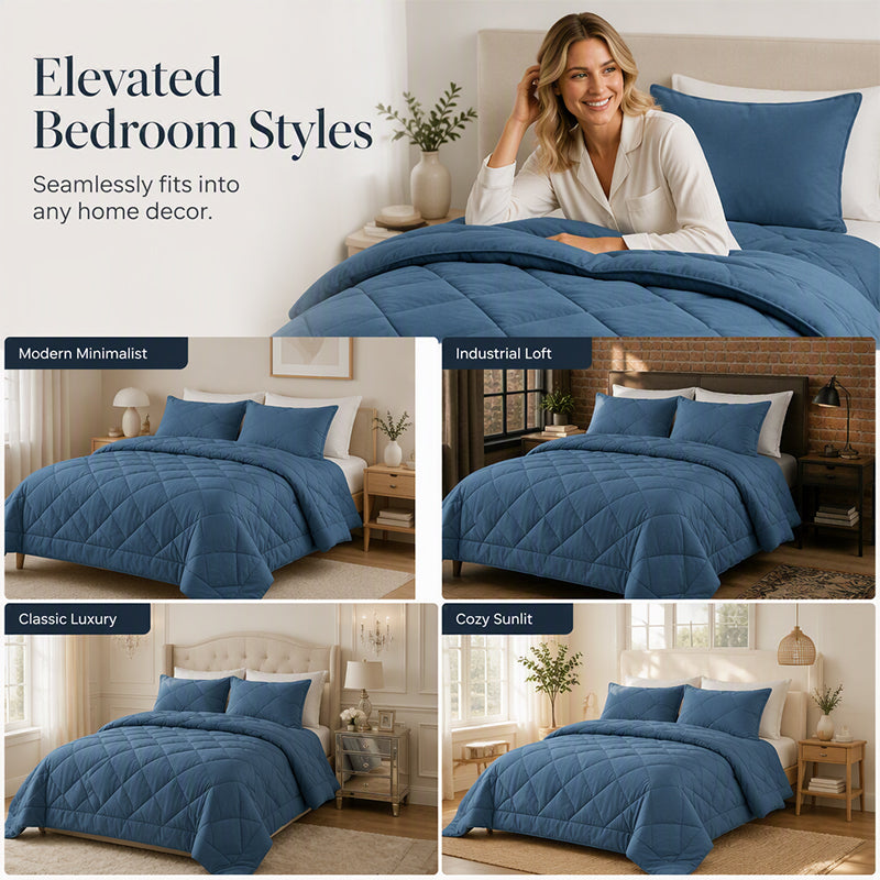 🛏️49% OFF NOW! 3-Piece Quilted Comforter Set with Shams – All Season Cloud Soft Bedding Set, Diamond Quilted Bed Comforter for Bedroom Guest Room