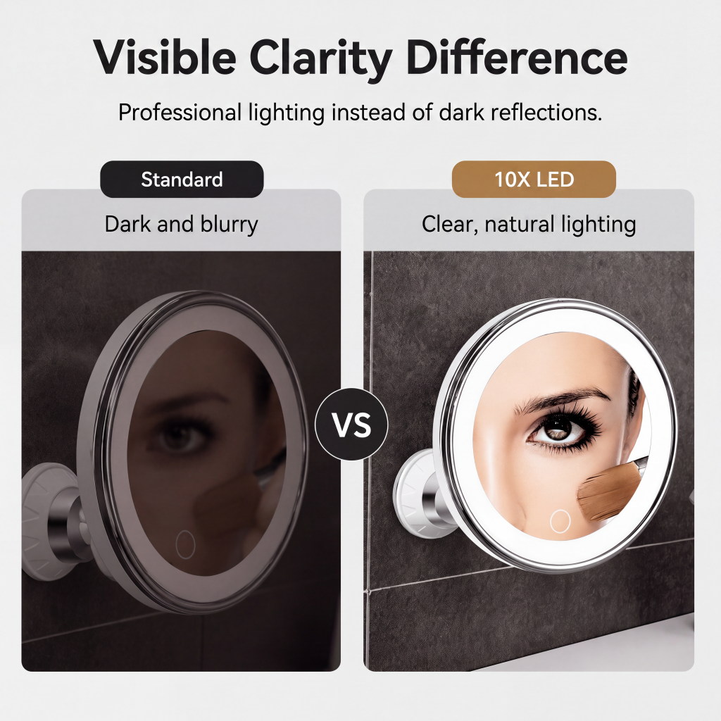 ⏳🔥LIMITED-TIME 49% OFF! ⏰10x Magnifying Makeup Mirror with LED Light and Suction Cup