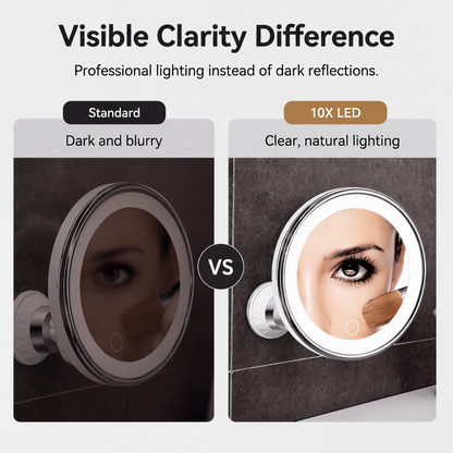 ⏳🔥LIMITED-TIME 49% OFF! ⏰10x Magnifying Makeup Mirror with LED Light and Suction Cup