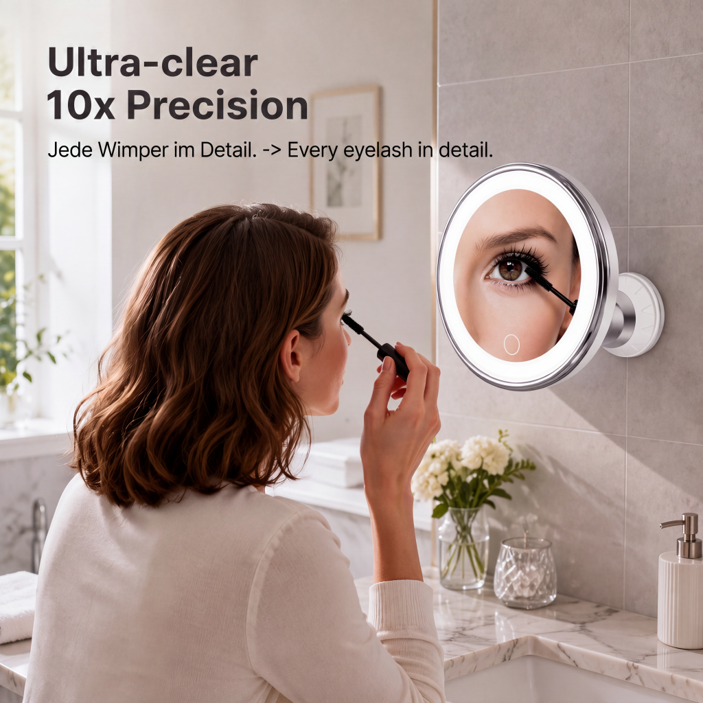 ⏳🔥LIMITED-TIME 49% OFF! ⏰10x Magnifying Makeup Mirror with LED Light and Suction Cup