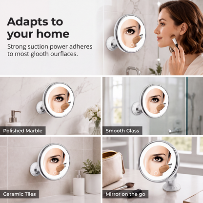 ⏳🔥LIMITED-TIME 49% OFF! ⏰10x Magnifying Makeup Mirror with LED Light and Suction Cup