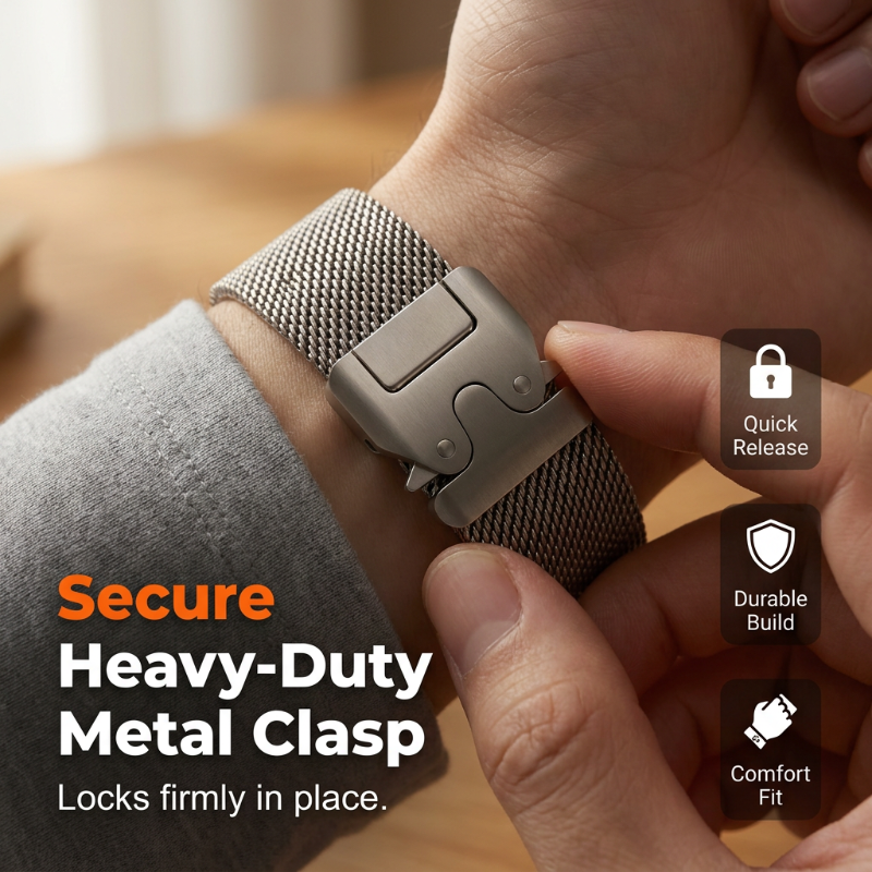 ⌚ 49% OFF NOW! 🛡️ Stainless Steel Mesh Watch Band – Breathable, Flexible Fit & Secure Clasp – Upgrade Your Smartwatch 🖤