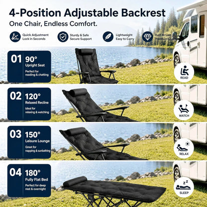 🥳2026 BESTSELLER🥾 Adjustable Folding Chair – 3/4 Recline Positions, Leg Rest – Reinforced Carbon Steel, 300 lbs – 600D Oxford – Folds for Camping & Beach! 🛡️💨