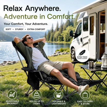 🥳2026 BESTSELLER🥾 Adjustable Folding Chair – 3/4 Recline Positions, Leg Rest – Reinforced Carbon Steel, 300 lbs – 600D Oxford – Folds for Camping & Beach! 🛡️💨