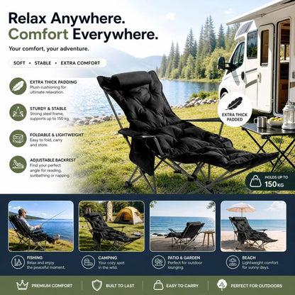 🥳2026 BESTSELLER🥾 Adjustable Folding Chair – 3/4 Recline Positions, Leg Rest – Reinforced Carbon Steel, 300 lbs – 600D Oxford – Folds for Camping & Beach! 🛡️💨